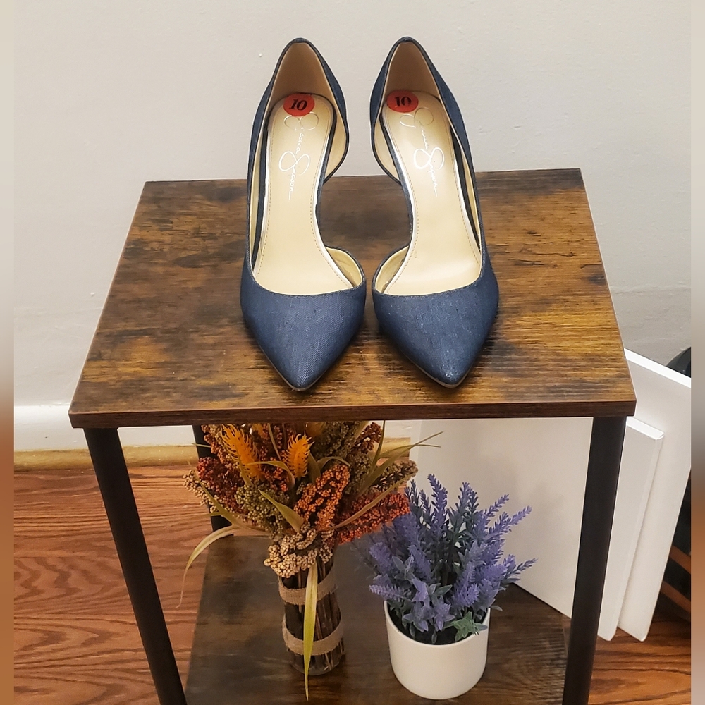 Jessica Simpson Denim D'Orsay Pointy Toe Heels